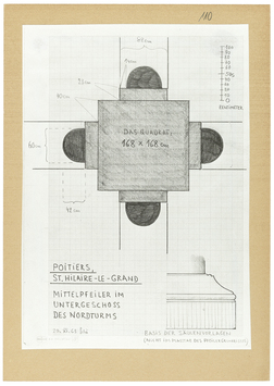 Vorschaubild Poitiers: Saint-Hilaire-le-Grand, Mittelpfeiler im Untergeschoss des Nordturms, Massstab, Skizze Wolfgang Schöne 1963